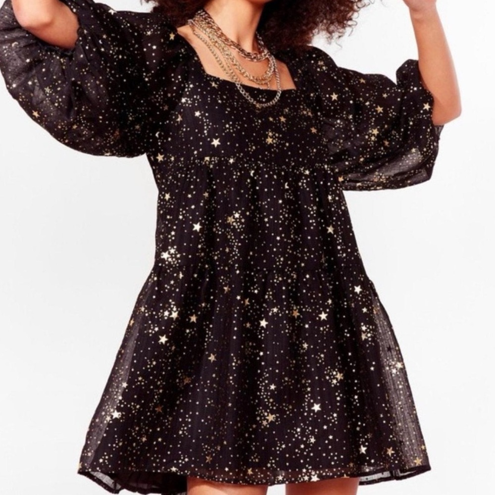 Nasty Gal Black Mini Dress with Gold Star Print